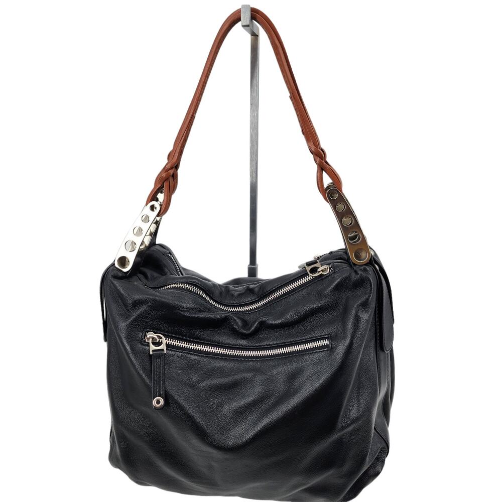 Sondra Roberts Large Black and Brown Zipper Shoulder Handbag Purse